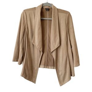 Covington Tan Faux Suede 3/4 Sleeve Open Drape Front Short Cardigan Blazer M